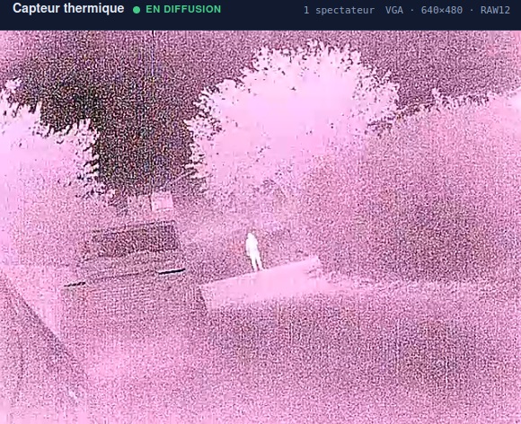 XPLOCAM thermal stream of the same scene, highlighting a person